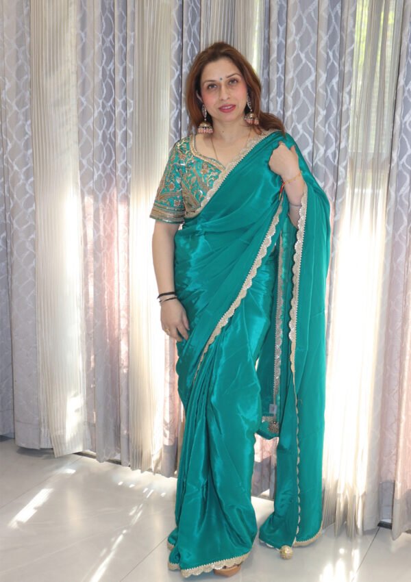 Elegant Shisha Crape Peacock Blue - Image 6